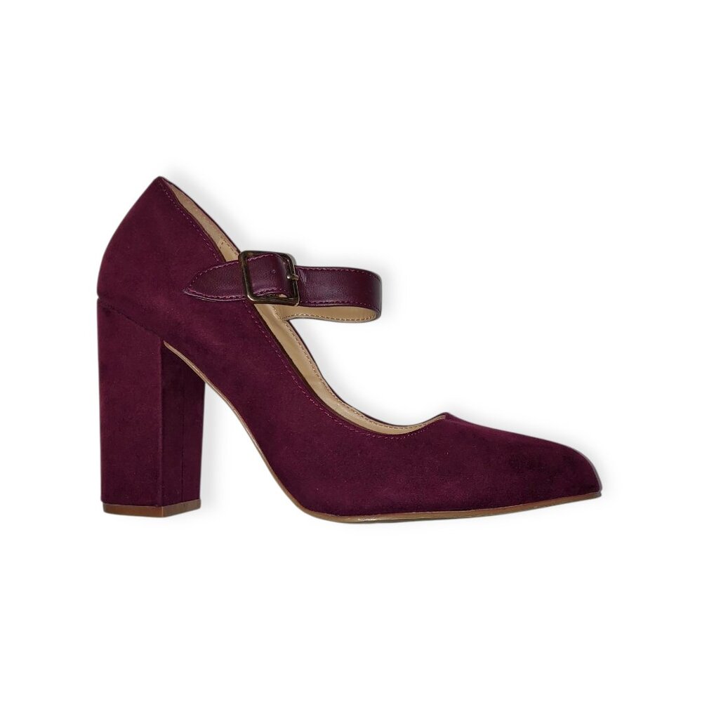 Penny Loves Kenny Red Burgundy Faux Suede Platform Strap Heels Women’s Size 6